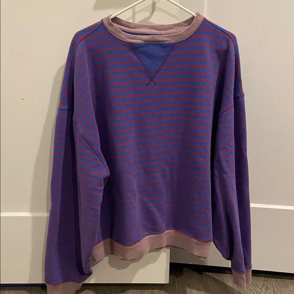 Free People We The Free Classic Striped Oversized Crewneck; Blue Combo; Size XS - Picture 4 of 10